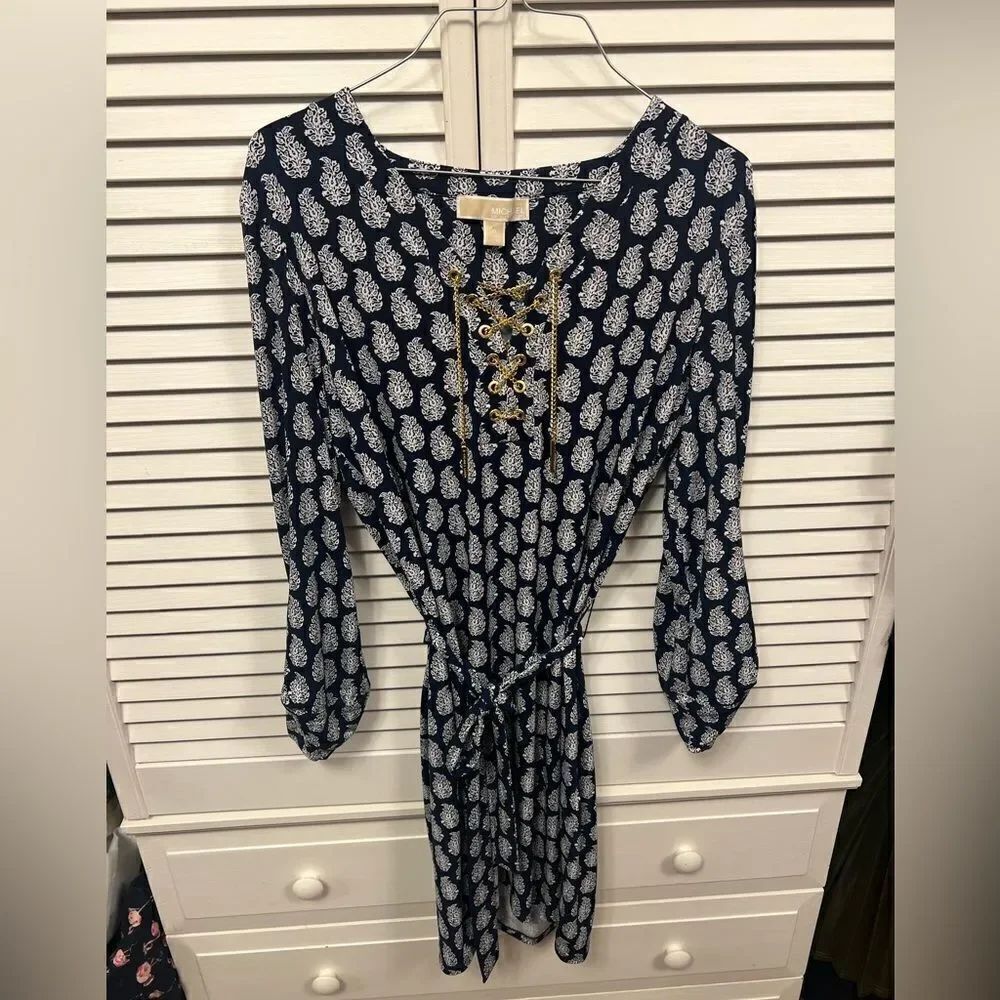 Michael Michael Kors Navy and White Gold Chain Dress size medium